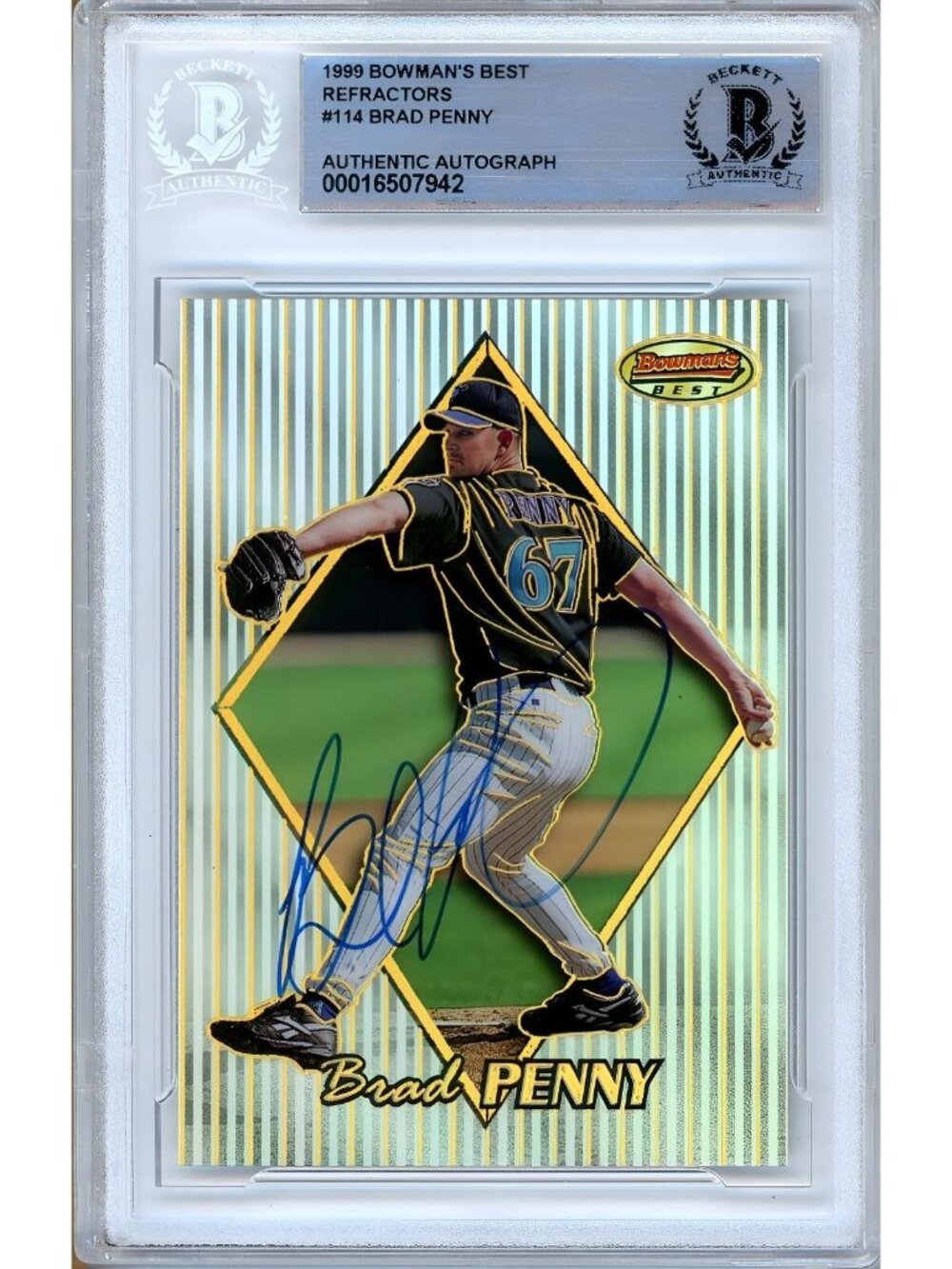 Brad Penny Signed 1999 Bowman's Best Refractor #114 Diamondbacks BAS Slab Auto